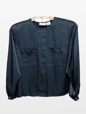 Women’s Vintage Liz Claiborne Silky Classic Black Blouse Petite Size 12